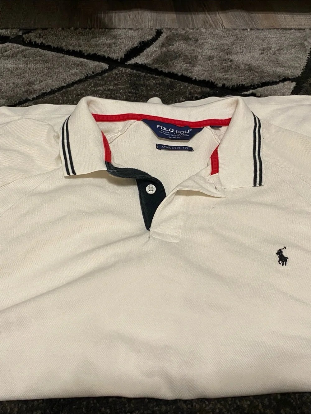 Ralph Lauren White Polo Shirt with Navy Trim and Red Accent